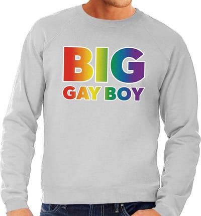 Grote maten Big Gay Boy regenboog sweater grijs - plus size lgbt sweater voor heren - gay pride XXXL