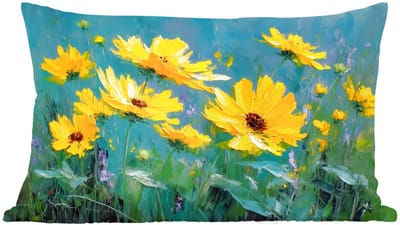 Sierkussens - Kussentjes Woonkamer - 60x40 cm - Penseelstreken - Bloemen - Felgeel - Abstract