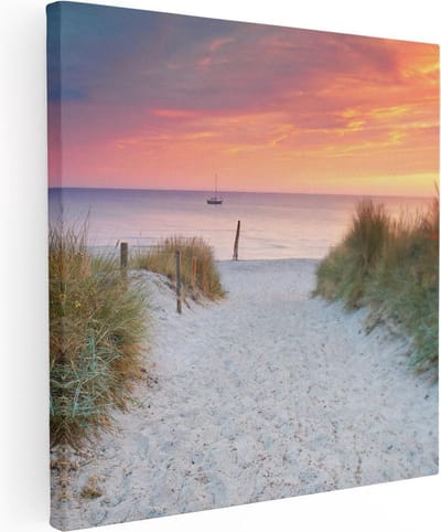 Artaza Canvas Schilderij Zonsondergang Strand - 30x30 cm - Klein - Wanddecoratie Zee - Muurdecoratie Duinen - Schilderijen Op Canvas