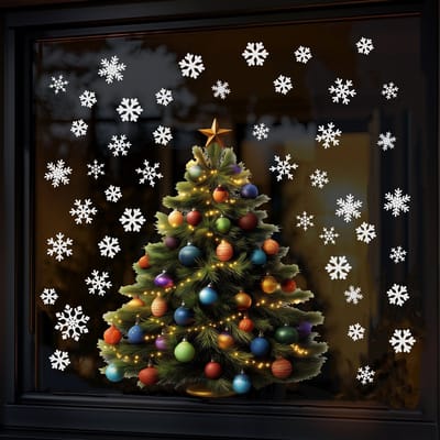 Raamstickers Kerstboom SMALL - met extra sneeuwvlokken - Herbruikbare kerst stickers