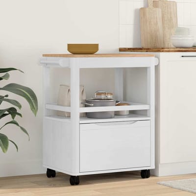 vidaXL - Keuken - Trolley - FLORO - Wit - 72,5 - x - 45 - x - 80 - cm - Massief - vurenhout