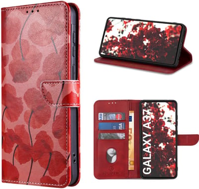 Solidenz Hoesje - geschikt voor Samsung Galaxy A37 Bookcase - Telefoonhoesje met Pasjeshouder - Romantische klaproos