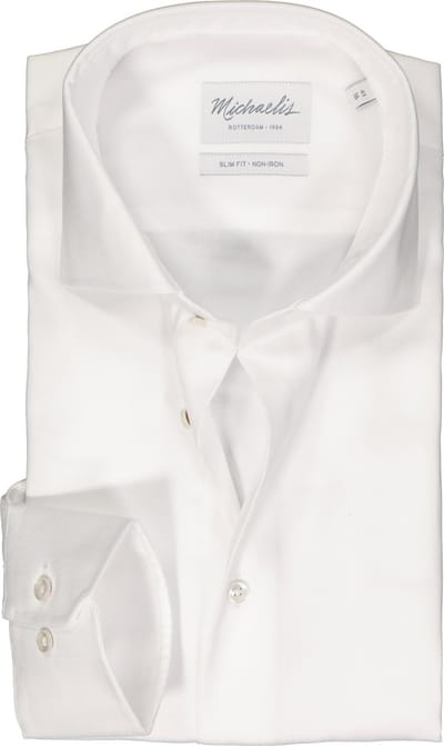 Michaelis slim fit overhemd - Oxford - wit - Strijkvrij - Boordmaat: 40