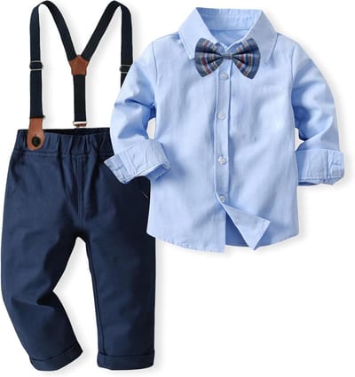 Babypakje jongen 4-delig - kledingset met romper, broek, hemd en vlinderdas