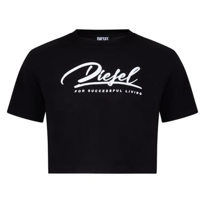 Diesel Dames Script Cropped T-Shirt (Caviar)