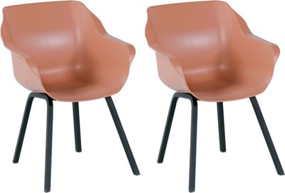 Hartman Sophie armchair tuinstoel met armleuning - Zalm roze - set van 2 - zwart element onderstel