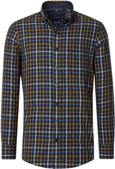 CASA MODA Sport comfort fit overhemd - twill - blauw geruit - Strijkvriendelijk - Boordmaat: 45 - 46