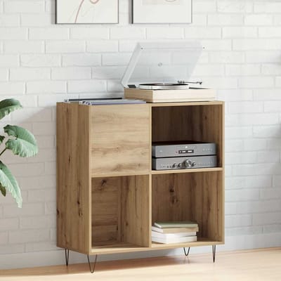 vidaXL - Platenkast - artisanaal - eikenkleurig - 85 - x - 38 - x - 89 - cm - Bewerkt - hout
