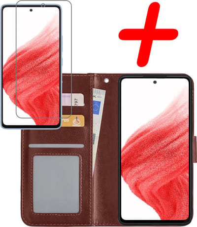 Hoesje Met Screenprotector - Geschikt voor Samsung Galaxy A53 - Luxe Pasjeshouder - Bookcase Portemonee - Flip Case - Kunstleer Book Case - Flipcase - Book Cover - Walletcase - Portemonneehoes - Bruin