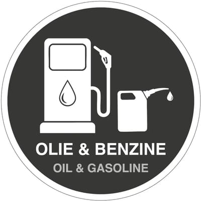 Olie en benzine afval sticker | 30 cm