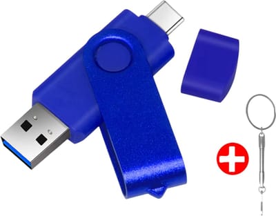 USB-C & USB-A Flash Drive 16GB – USB Stick Type-C – USB 3.0 Hoge Snelheid Geheugenstick – 2-in-1 USB Stick voor Telefoon, Laptop & PC – 360° Draaibaar – Blauw