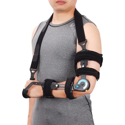Scharnierende Elleboogbrace met Handgreep - Verstelbare Ondersteuning voor Tenniselleboog Artritis & Tendinitis Verlichting gray