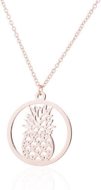 24/7 Jewelry Collection Ananas Ketting - Cirkel - Hawaii - Rosé Goudkleurig