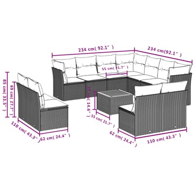 vidaXL - 12-delige - Loungeset - met - kussens - poly - rattan - beige