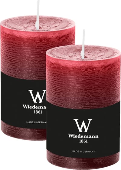 Wiedemann Cilinderkaars/stompkaars - 2x - rustieke kaars - bordeauxrood - 7 x 10 cm - 43 branduren