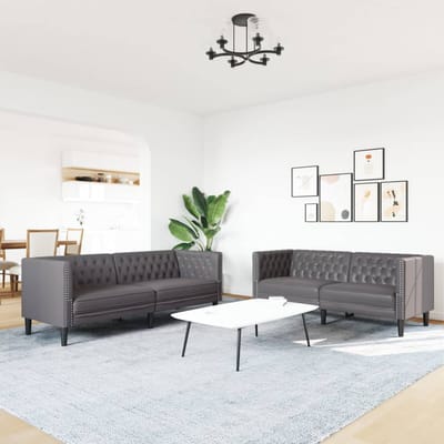 vidaXL - 2-delige - Loungeset - Chesterfield-stijl - kunstleer - grijs