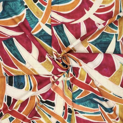 Viscose Linnen Stof met Print – Digi Rio Palmtrees Roze – 80% Viscose 20% Linnen – 140 cm Breed – 180 g/m² – Zomerse Stof per Meter