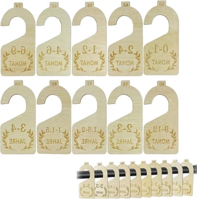Set van 10 houten maatdelers voor babykleding - Organisator voor kinderkleding - Maatlabels voor babykamer - Regenboogkleurige kledingindeling