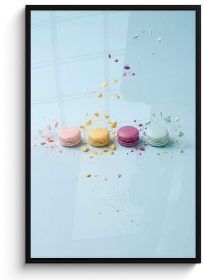 Poster in lijst - Fotolijst 80x120 cm - Posters - Macarons - Kleurrijk - Pastel - Posterlijst zwart - Decoratie - Wanddecoratie woonkamer - Muurdecoratie slaapkamer