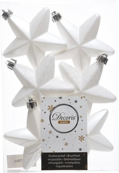 Decoris kersthanger sterren - 36x st - wit - 7 cm - kunststof - kerstornamenten - kerstversiering