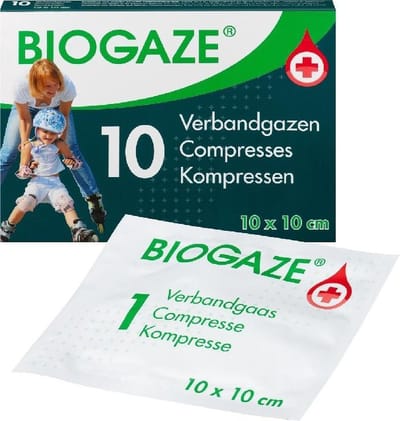 BIOGAZE Verbandgazen 10 x 10 cm, 2x 10 stuks.