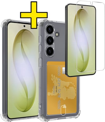 Hoesje - Geschikt voor Samsung Galaxy S26 - Met Screenprotector - En Pashouder - En Kaarthouder - Telefoon Hoes Shockproof - Siliconen Case - Back Cover - Shock Proof - Pasjes Houder - Telefoonhoesjes - Transparant