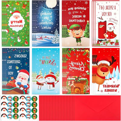 Kerstgeldportemonnees en Enveloppen - 24 Stuks met 8 Stijlen, Geldkaarten, Cadeau-enveloppen en Stickers voor Feestdagen