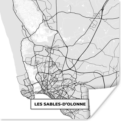 Poster Frankrijk – Les Sables-d'Olonne – Stadskaart – Plattegrond – Kaart - 100x100 cm XXL