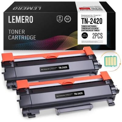 2 LEMERO Compatible Brother TN-2420 TN2420 TN2410 Cartouches de toner [avec puce] pour HL-L2310D HL-L2350DN HL-L2370DN HL-L2375DW
