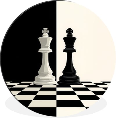 WallCircle - Wandcirkel - Muurcirkel - Schaakstukken - Koning - Geblokt - Zwart - Aluminium - Dibond - 30x30 cm - Binnen en Buiten