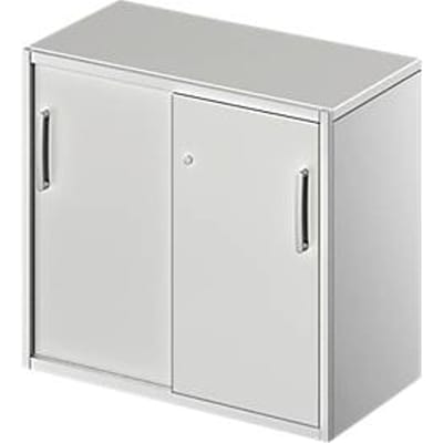 Schäfer Shop Genius Bijzetkast TETRIS SOLID, 2 ordnerhoogten, op bureautafelhoogte, B 800 mm, 25 mm afdekplaat, lichtgrijs/blank aluminium