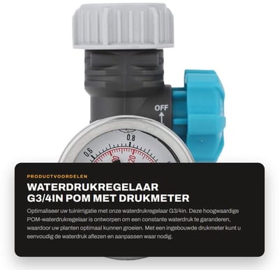 Dailygoods- Waterdrukregelaar G3/4in - POM - Drukmeter - Tuinirrigatie - Waterdruk tot 1mpa - Afmetingen 8.5x5cm - Waterkraan