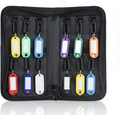 Sleutelorganizer met ritssluiting, Vuurvaste sleutelorganizer, Draagbare sleutelhouder ritssluiting, met 12 sleutelhaken en labels, voor kantoren, makelaars, hotels en verhuurbeheer.
