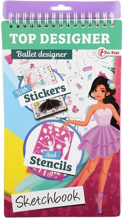 Schetsboek Met Stickers - Tekenen - Kleuren - Activiteitenboek - Model Boek - Top Designer - Tekenboek - Meisje - Verjaardagscadeau - Kinderfeestje - Ontwerpen - Mode Tekenboek - Top Model Design - Modeontwerper Schetsboek - 14 x 25 cm