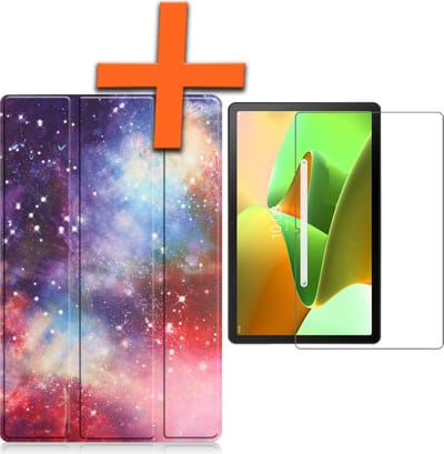 Hoesje - Geschikt voor Lenovo Tab M10 Plus (3e / 3rd Generatie) - Met Screenprotector - Trifold Bookcase - Hard Cover - Hardcover Book Case - Tablet Hoes - Galaxy