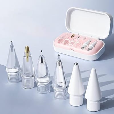 Daity 6-delige set vervangende tips — Compatibel met Apple Pencil (1e en 2e generatie) — Set met fijne tips (inclusief opbergdoosje) — Voor de iPad Pro-serie