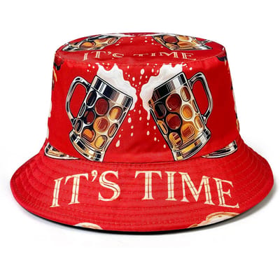 Chapeau seau réversible avec graphique 3D 'Beer Cheers', Porté des deux côtés, Pliable, Design léger, Chapeau de pêcheur, Chapeau de protection solaire décontracté unisexe (Red,One Size) rouge