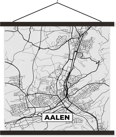 Posterhanger incl. Poster 60x60 cm - Schoolplaat - Aalen - Kaart - Stadskaart - Plattegrond - Duitsland - Textielposter - Zwarte latten - Stadskaart