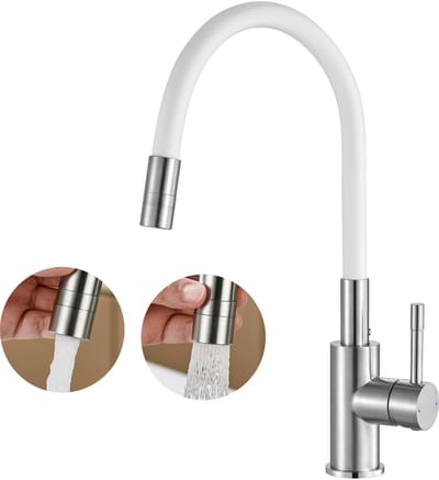 CECIPA MAX Flexibele Keuken kraan - Keukenkraan Wit - Mengkraan - 360° Draaibare - Handdouche Met 2 straalsoorten - RVS