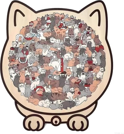Houten Puzzel Kattenvorm Onregelmatige Onderdelen Uniek Cadeau