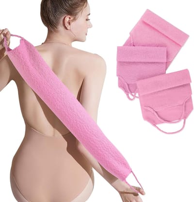 Dubbelzijdige Rugscrubber - Exfoliërende Handdoek - Diepe Huidreiniging - Met Handgrepen - 94 cm uitgerekt - Roze