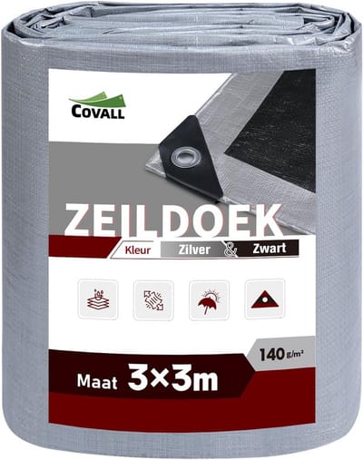 Waterdicht Afdekzeil - Zwaar Grondzeil - Bescherming Buiten - UV Bestendig - 3x3 Meter - Zilver Zwart