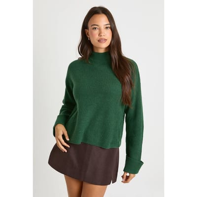 boohoo Dames High Neck Knit Jumper | Bottle Green | Maat: Small