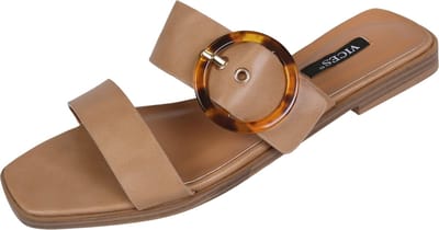 Beige slippers voor dames met decoratieve gesp - VICES