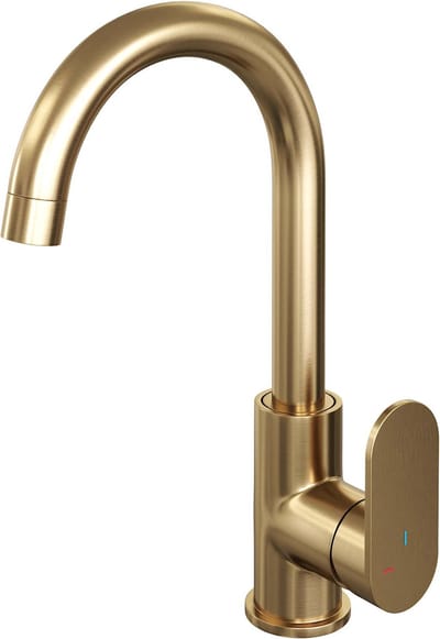 Brauer Gold Edition hoge opbouw wastafelmengkraan met draaibare ronde uitloop model C goud geborsteld PVD