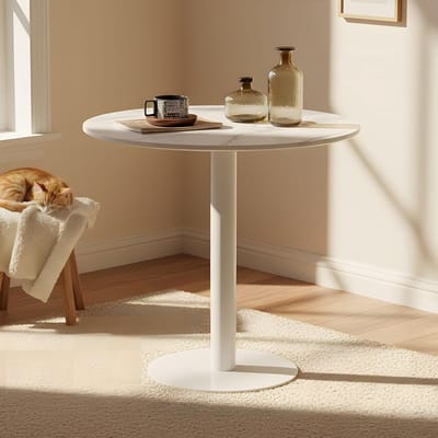 Ronde Eettafel - Keukentafel Bistro - Kleine Ruimtes - Marmerlook Blad - 80 cm Diameter - Gemarmerd