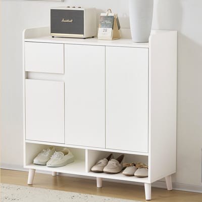 STILVORA Schoenenkast - Schoenenkast Met Deuren En Planken - Praktische Schoenenopberger Voor Gang - 90x35x100 cm - Spaanplaat - Wit