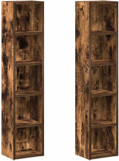 CD-rekken 2 stuks - Opbergrek Boekenkast - Media Opslag - Houtmateriaal Stevig - 21x16x935 cm - Rookeiken