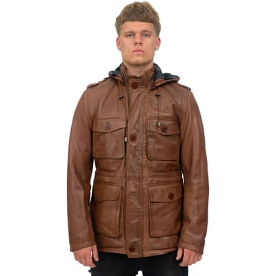 Heren lederen trenchcoat met capuchon-Medellin