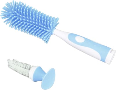 Reinigingsborstel - Zuignap siliconen flessenborstel voor babyflessen - Blauw
